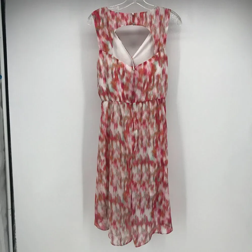 Bisou Bisou Michele Bohbot Dress Womens 4 Pink Orange V Neck High Low Blouson